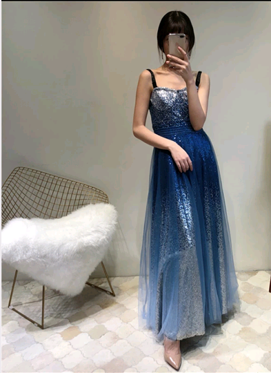 Elegant A-Line Spaghetti Straps Tulle Long Prom Dress Evening Dress C3226