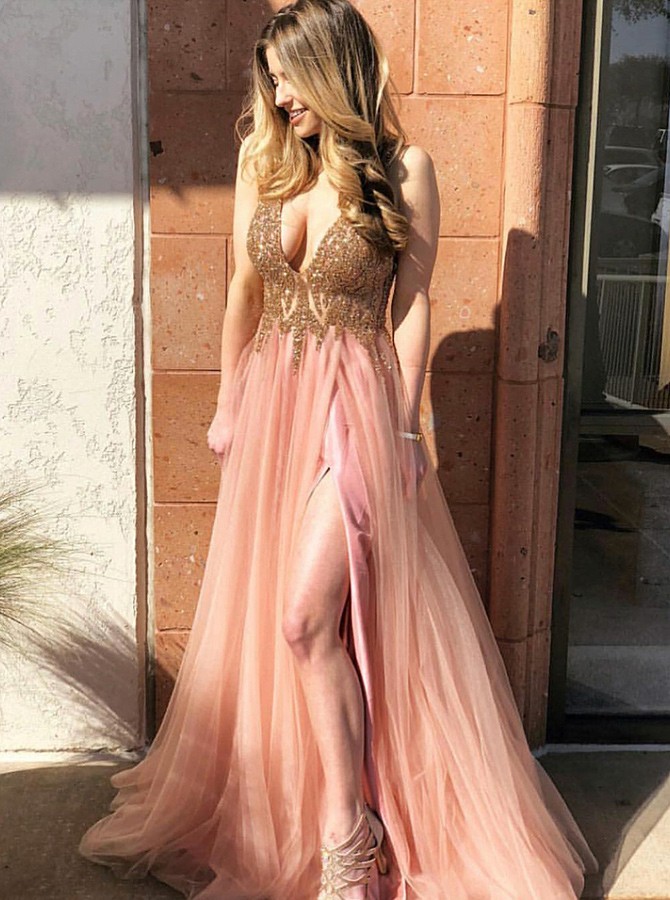 Sexy V-neck Beading A-line Prom Dresses,long Prom Dresses,green Prom Dresses, Evening Dress Prom Gowns, Formal Women Dress,prom Dress C907