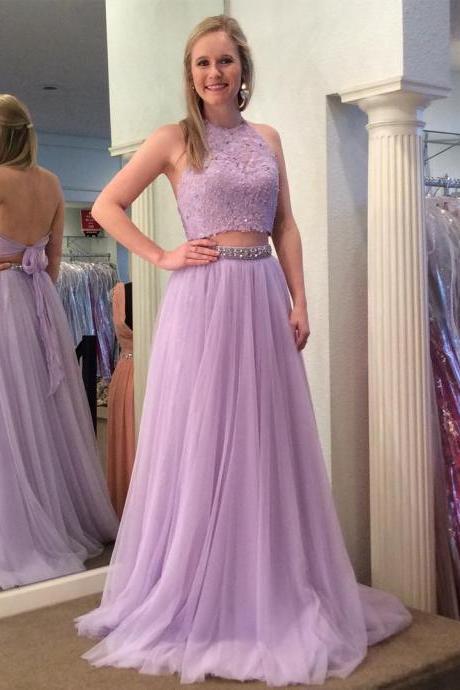 Sexy Halter Two Pieces Prom Dresses,Long Prom Dresses,Green Prom Dresses, Evening Dress Prom Gowns, Formal Women Dress,Prom Dress,C744