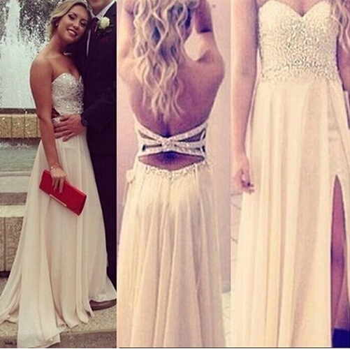 Alluring Beading Natural A-line Prom Dresses